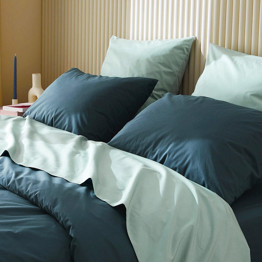 Le drap-housse en percale de coton bio - Bleu ardoise