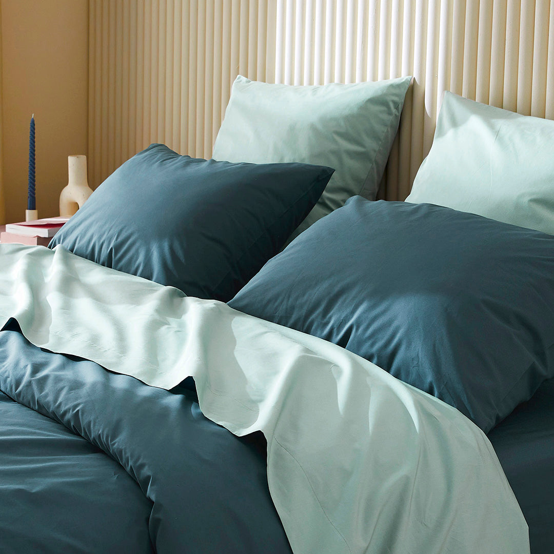 La taie d'oreiller en percale de coton bio - Bleu ardoise