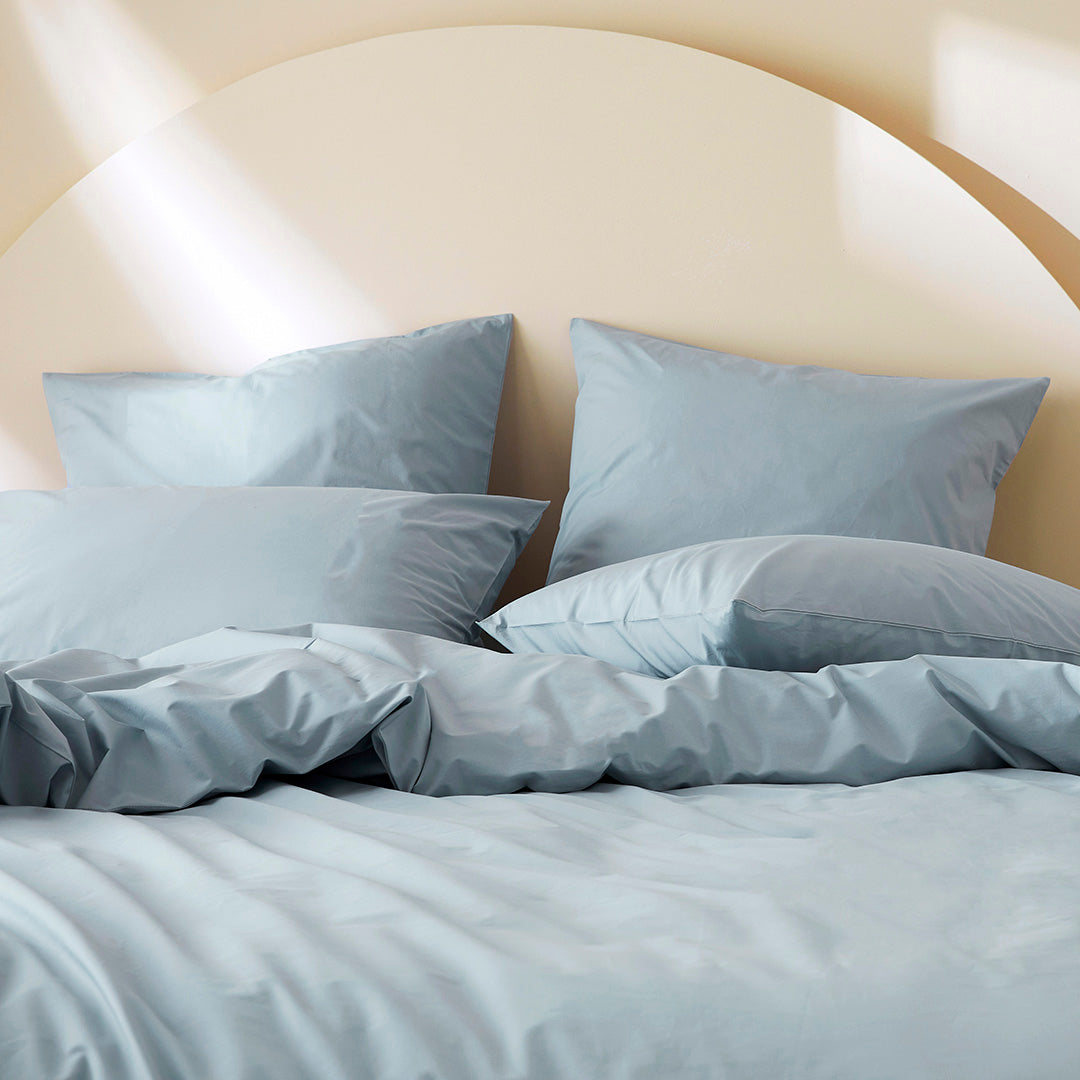 La housse de couette en percale de coton bio - Bleu horizon