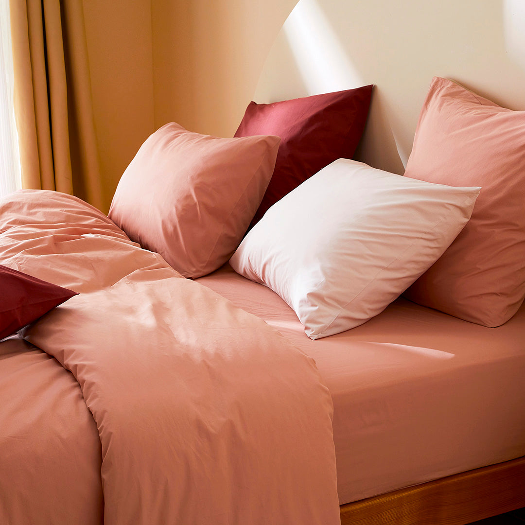 La taie d'oreiller en percale de coton bio - Bois de rose