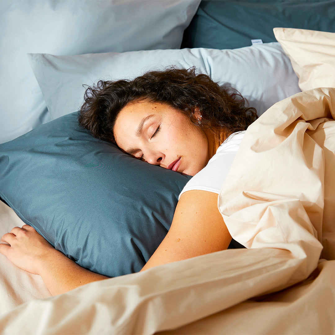 La taie d'oreiller en percale de coton bio - Bleu horizon