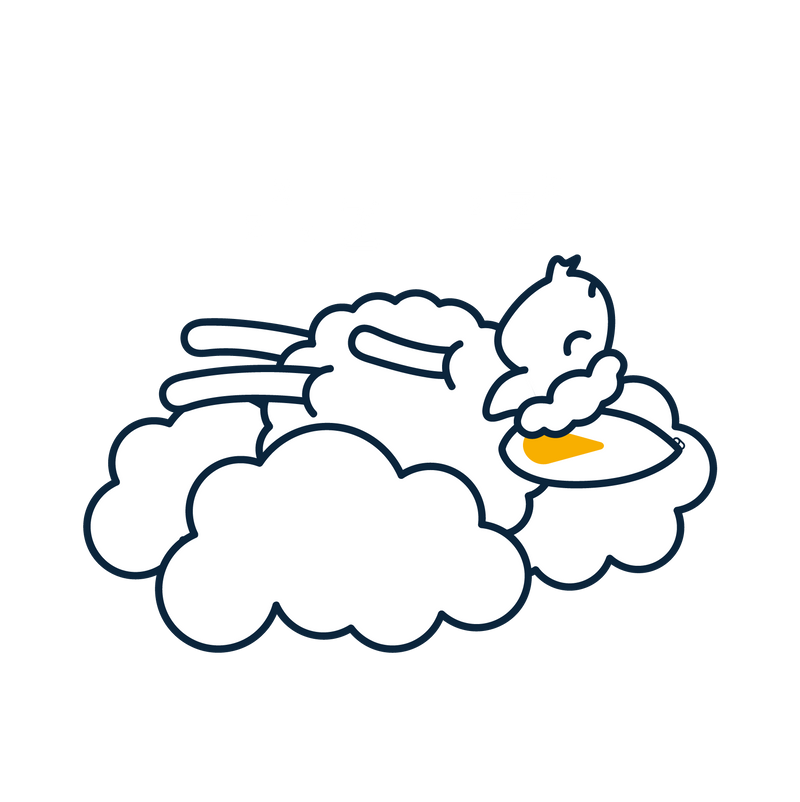 Picto mouton qui dort sur oreiller et nuage