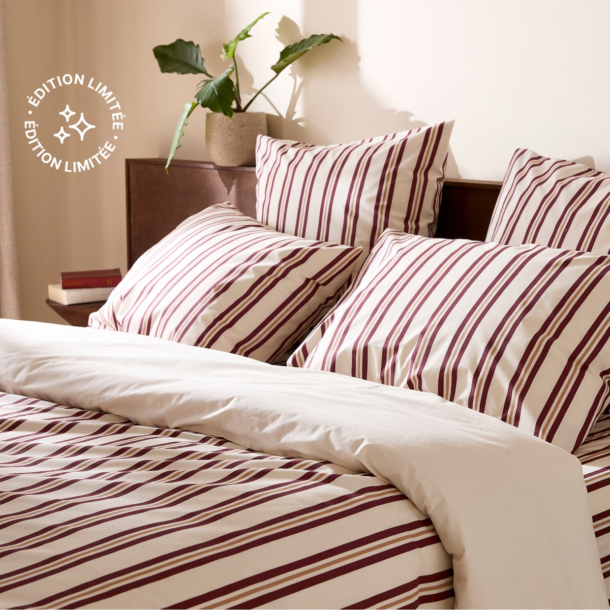Parure édition limitée
rayures bordeaux en coton bio Wopilo