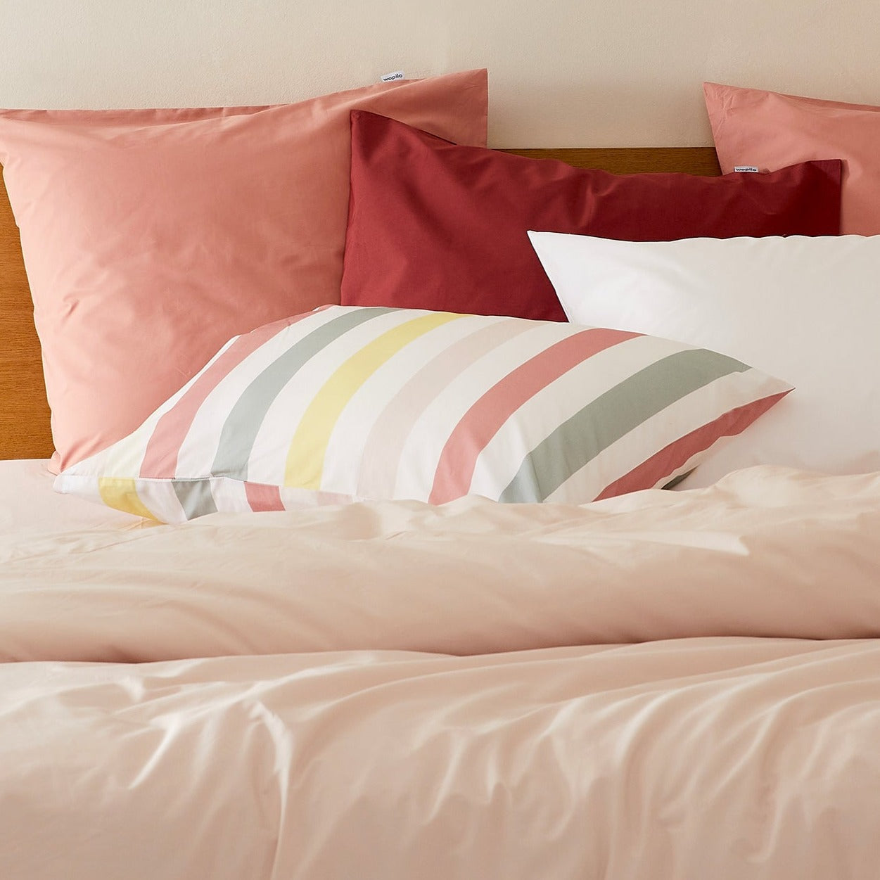 2 taies d'oreiller en percale de coton bio - Rayures pastel