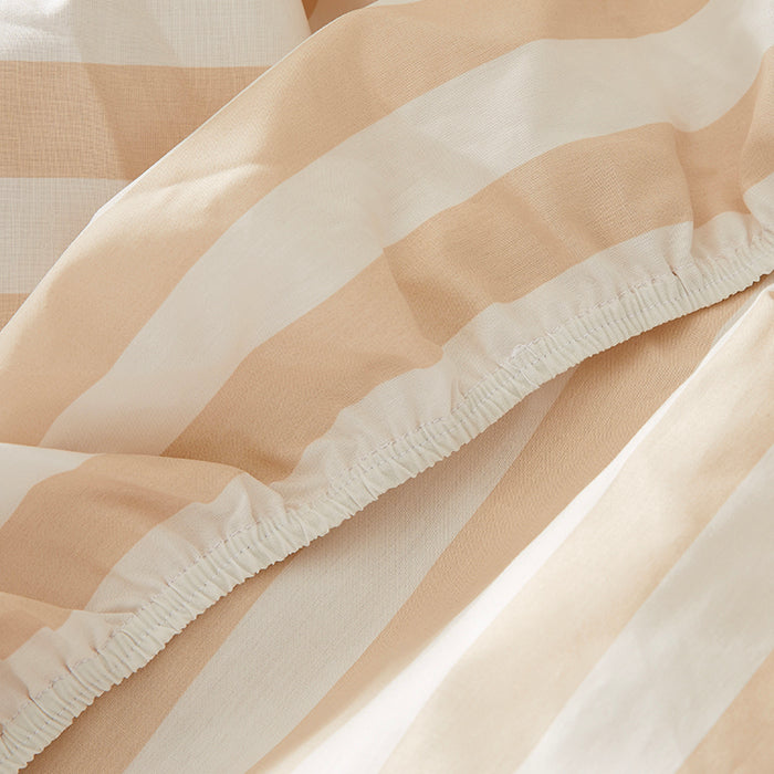 Le drap-housse en percale de coton bio - Dernière chance - Rayures beige