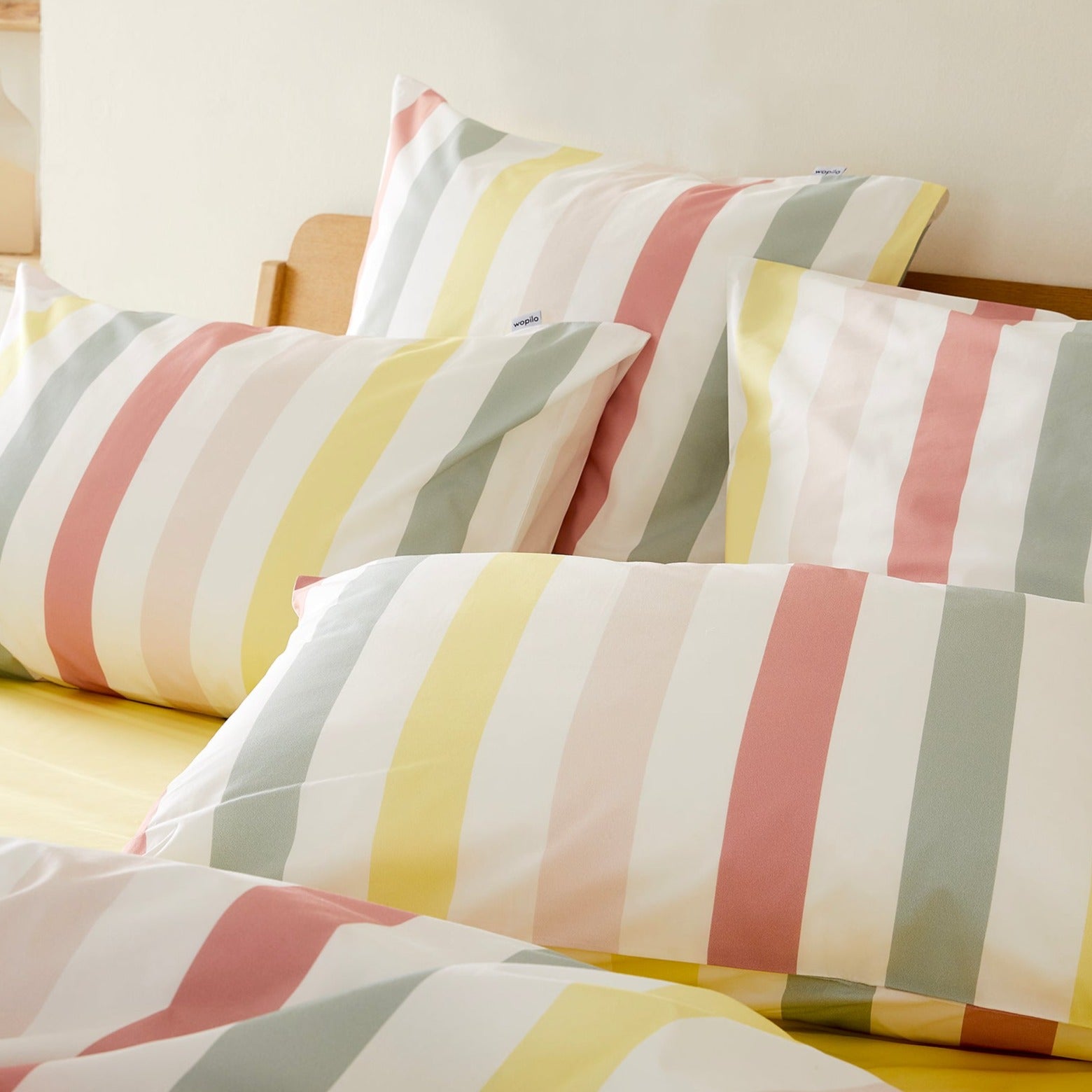 2 taies d'oreiller en percale de coton bio - Rayures pastel