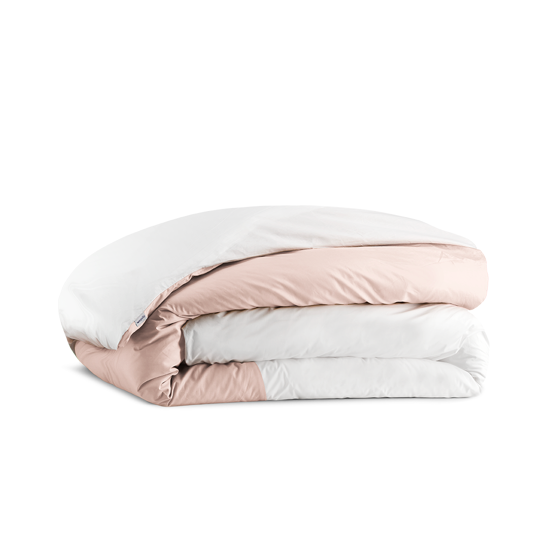 La housse de couette en percale de coton bio - Dernière chance - Diagonale (rose poudré et blanc)