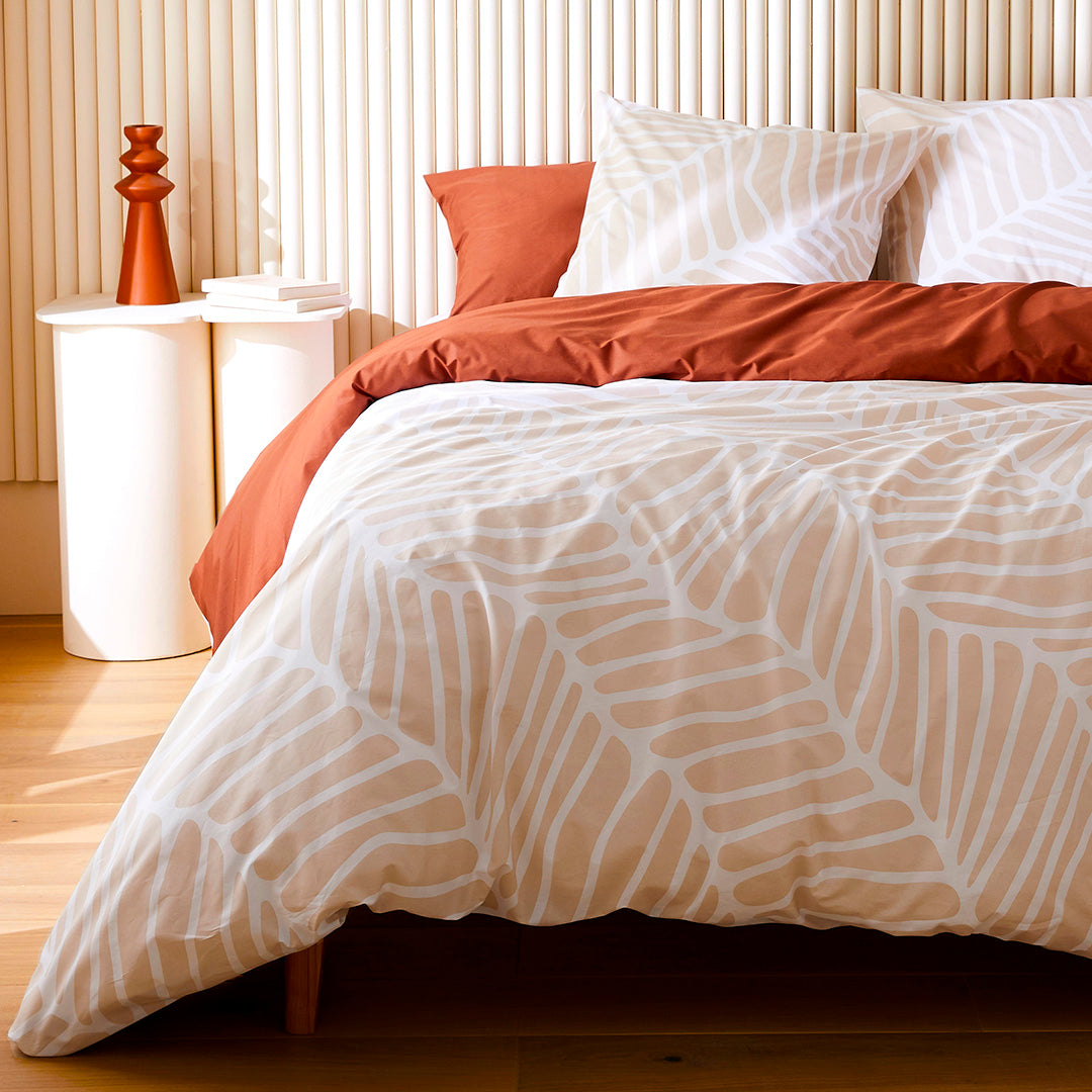 La housse de couette en percale de coton bio - Sélection Éphémère - Dunes beige et terracotta