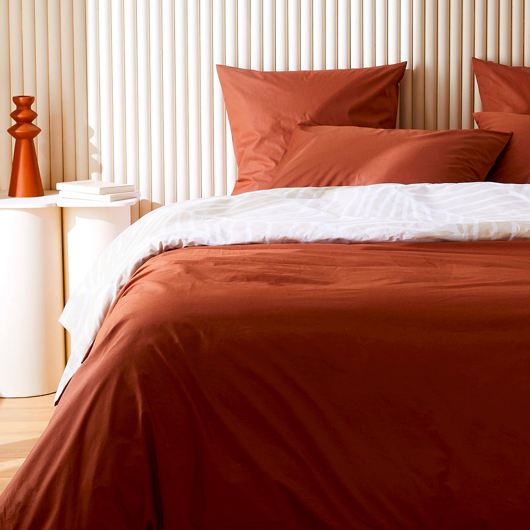 La housse de couette en percale de coton bio - Sélection Éphémère - Dunes beige et terracotta