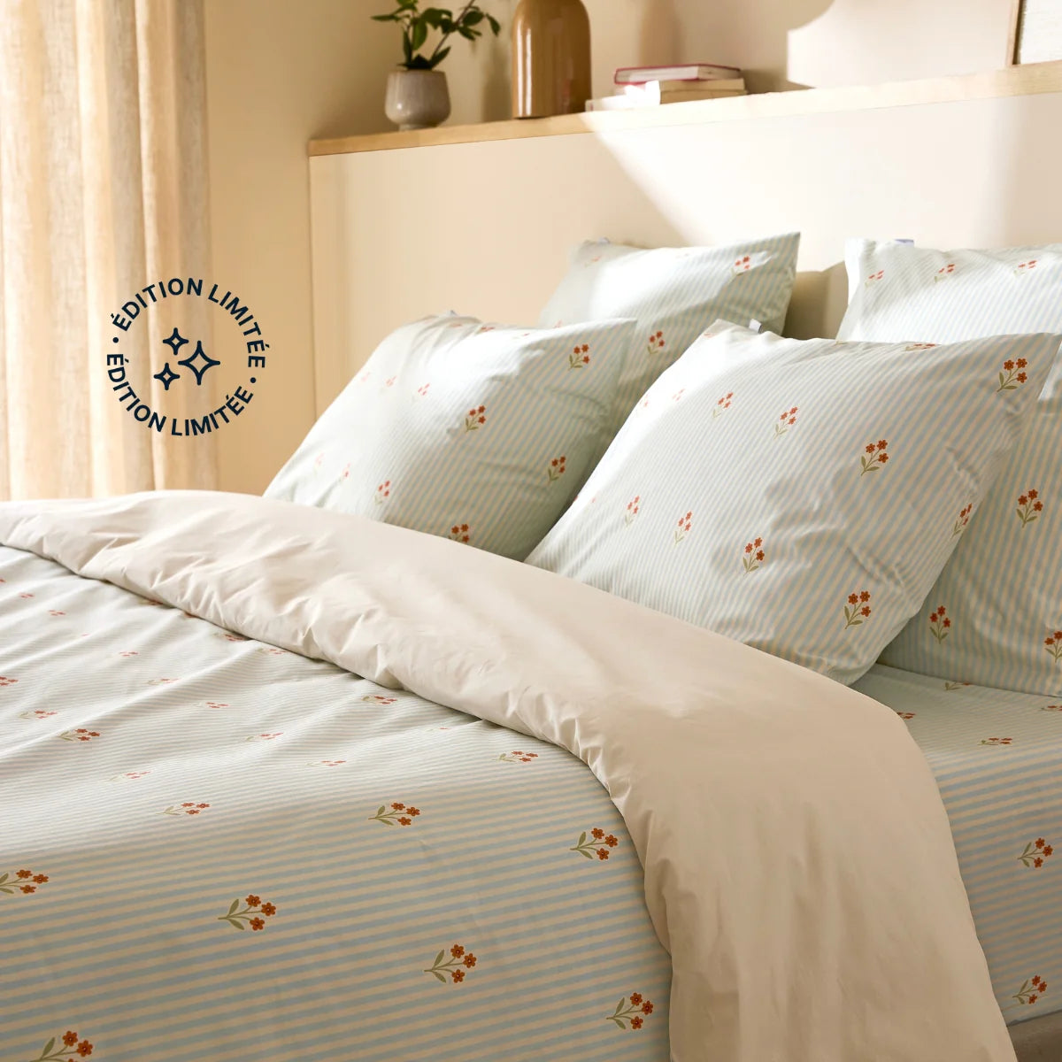 Pack taie et sous-taie en percale de coton bio - Nuit fleurie