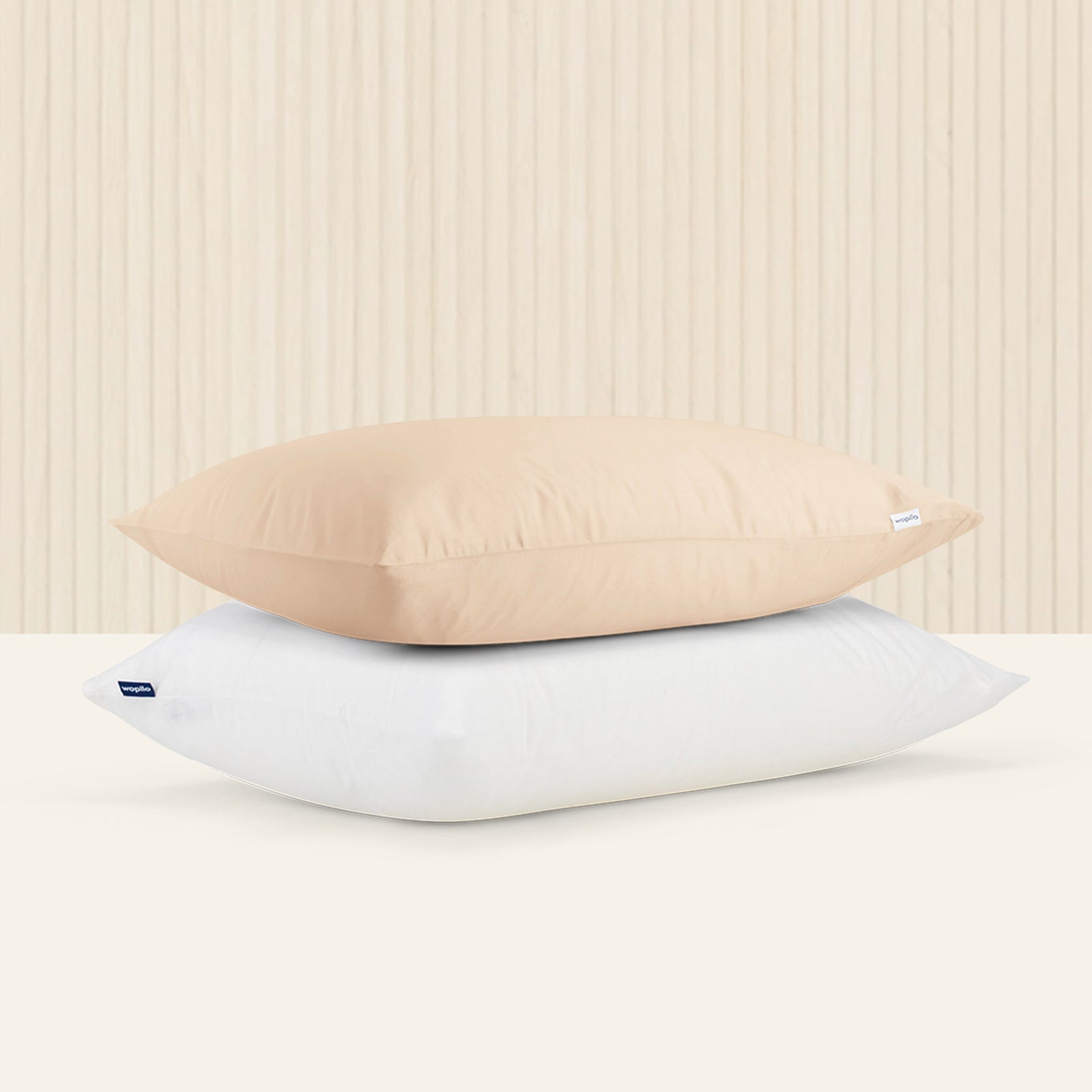 Pack taie et sous-taie en satin de coton - Beige