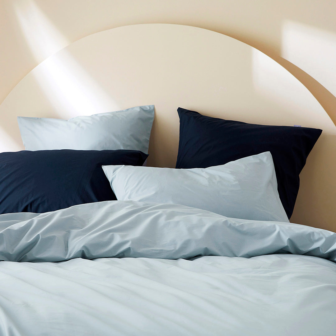 Pack taie et sous-taie en percale de coton bio - Bleu horizon
