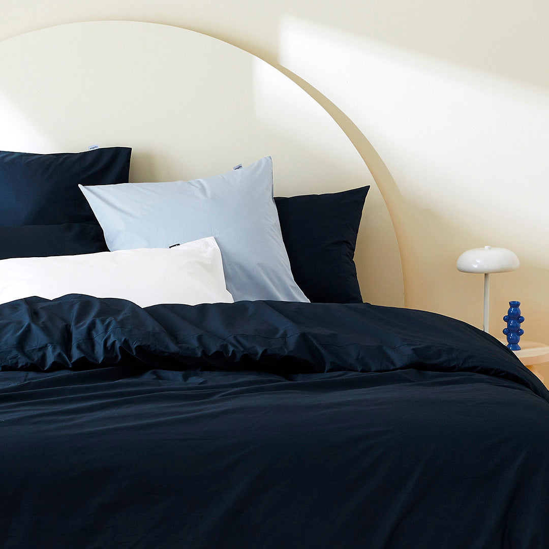 Pack taie et sous-taie en percale de coton bio - Bleu marine