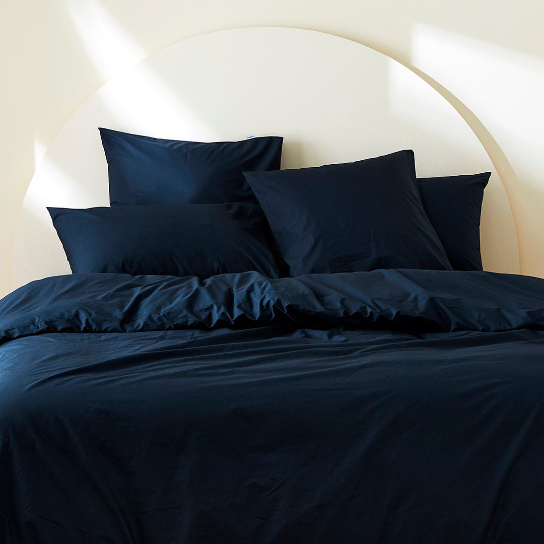 Pack taie et sous-taie en percale de coton bio - Bleu marine