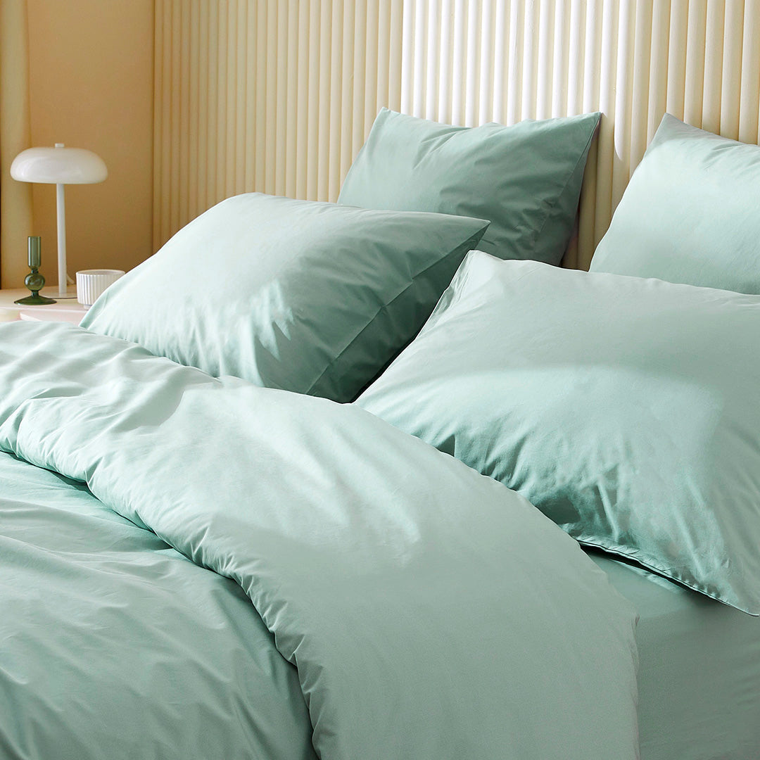 Pack taie et sous-taie en percale de coton bio - Vert d'eau